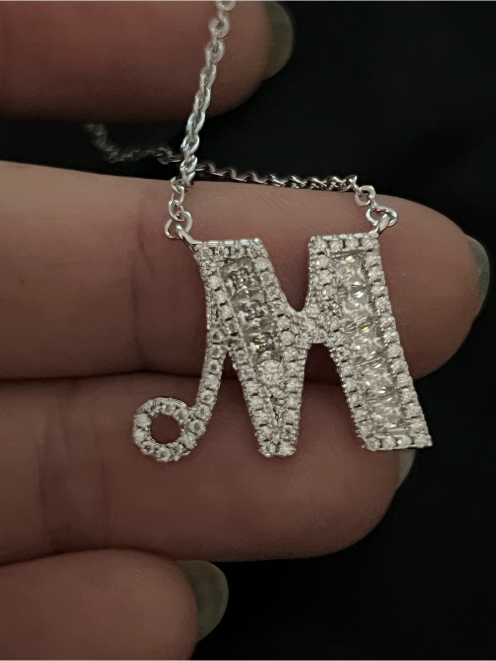 Initial M Moissanite Necklace - Silver GRA certificate